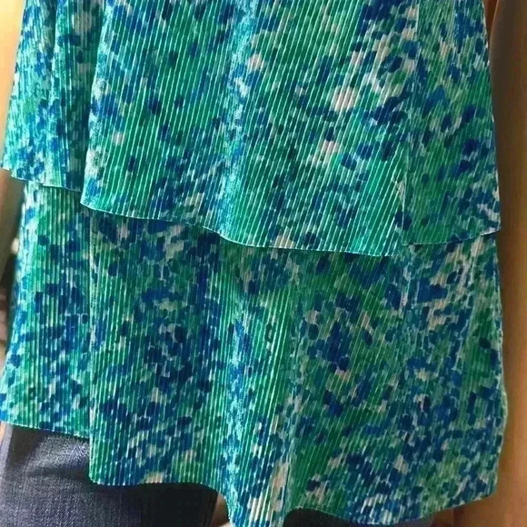 Yves Women's Sleeveless Tiered Tank Top - Blue & Green Abstract Print size M - Picture 8 of 10